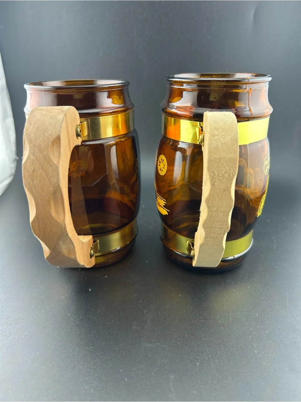 Vintage Siesta Ware Amber Glass Barrel Mugs - Set of 2